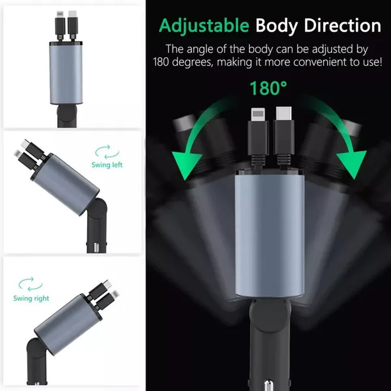 Car USB Cigarette Lighter Fast Charger (120W 4-Port Retractable Cable),
