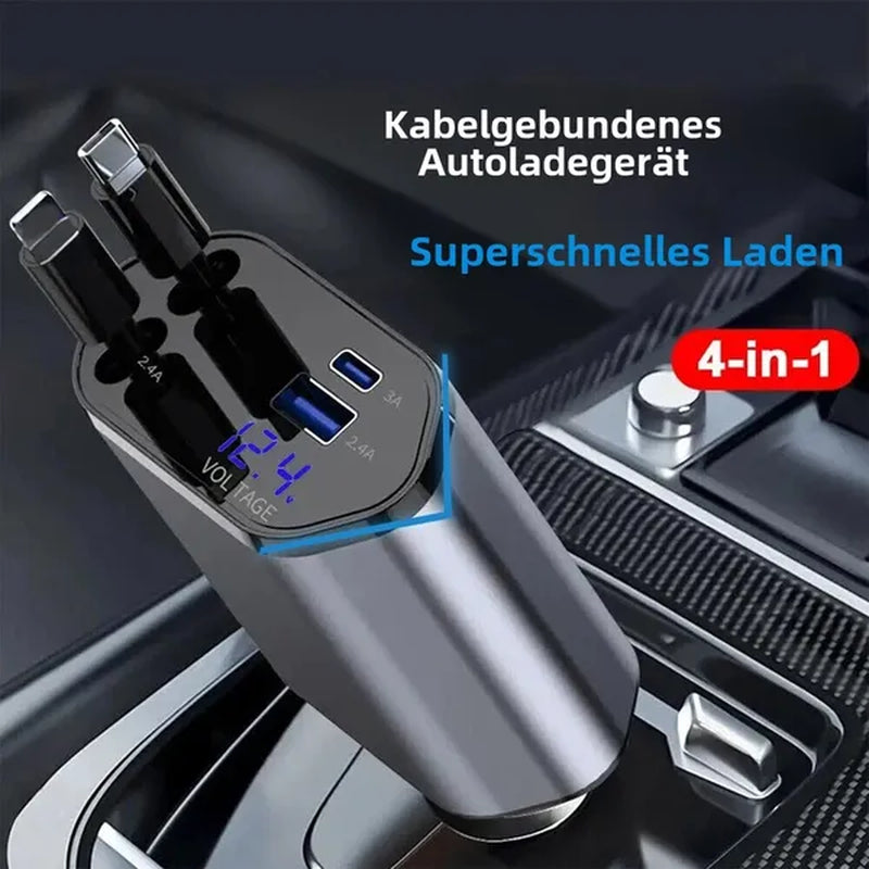Car USB Cigarette Lighter Fast Charger (120W 4-Port Retractable Cable),